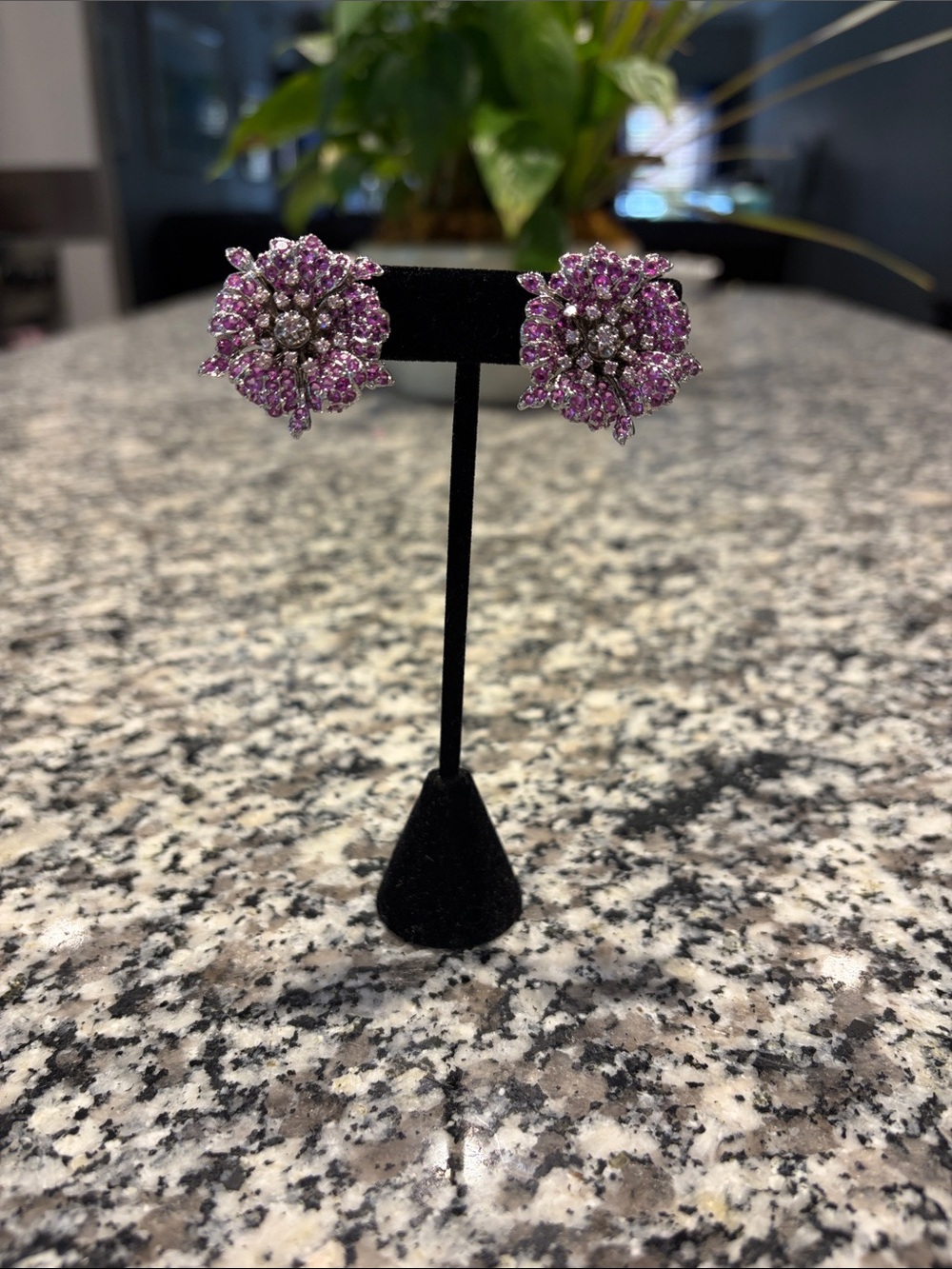 Authentic Jarin 925 silver pink CZ floral cluster clip on earrings